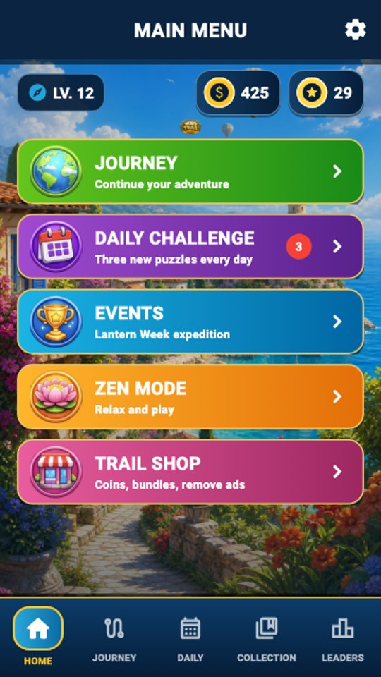 Word Trail Journey main menu